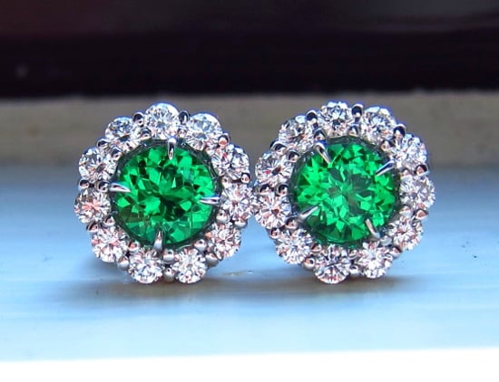 Tsavorite Garnet Studs with ID Jewelry Diamond Earring Jackets