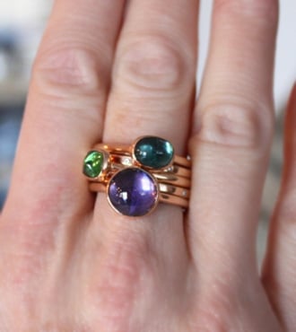 tourmaline and diamond stackable rings