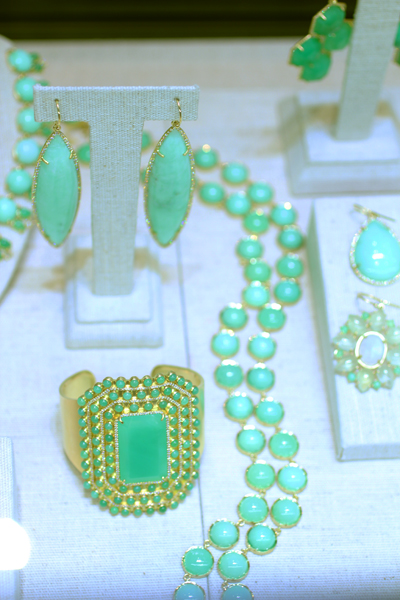 Irene Neuwirth chrysoprase necklace, earrings, and bracelet