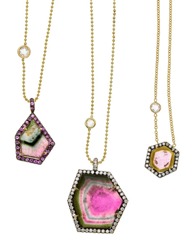 Jemma Wynne watermelon tourmaline diamond pendants