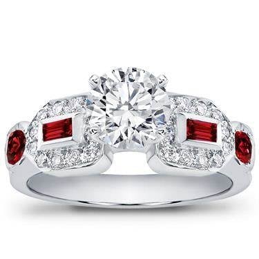 Baguette, pave, and ruby engagement setting at Adiamor