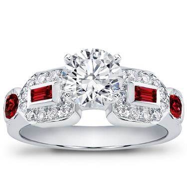 Baguette, pave, and ruby engagement setting at Adiamor