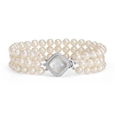 Triple strand baroque freshwater cultured pearl and mother of pearl bracelet set in sterling silver at Blue Nile  