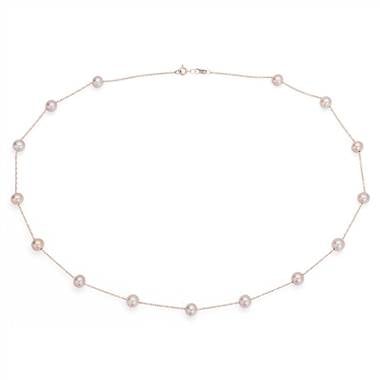 Pink freshwater cultured pearl tin cup stationed necklace set in 14K rose gold at Blue Nile  
