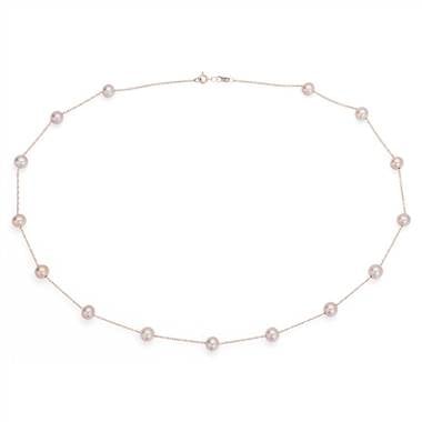 Pink freshwater cultured pearl tin cup stationed necklace set in 14K rose gold at Blue Nile  