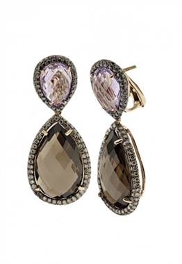 Follow her style: Rose gold amethyst, smokey quartz and diamond earrings set in 14K rose gold at EFFY