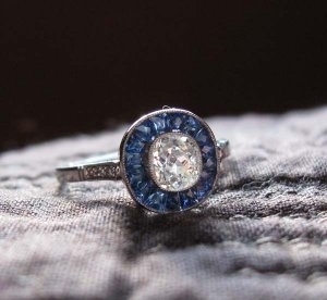 Sapphire and Cushion Cut Diaomnd Ring
