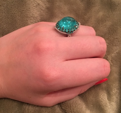 kylier's Leon Mege Blue Fin 12.75 Carat Paraiba Ring Hand Shot