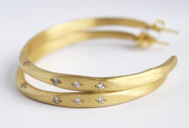 Recycled Gold Diamond hoop earrings by Lauren Ramirez