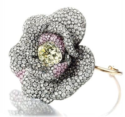 Camellia flower bracelet with pink diamonds by JAR