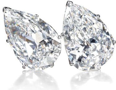 19.43 and 19.16 carat pear-shaped diamond ear clips owned by Mrs. Lily Safra