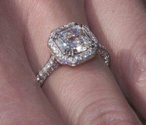 Asscher-cut diamond halo ring by Leon Megé