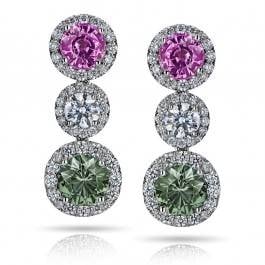 Green and pink sapphire earrings at I.D. Jewelry 