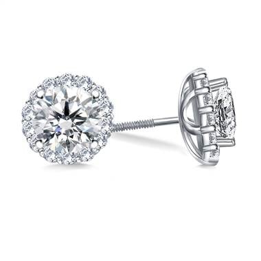 Halo round diamond stud earring set in platinum at B2C Jewels   