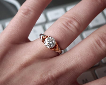 MaeVona Jura engagement ring hand shot