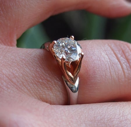 MaeVona Jura engagement ring in rose gold and platinum