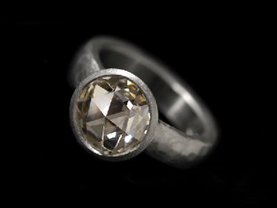 Malcolm Betts hammered platinum ring with 2.47ct rose cut diamond