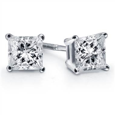 Prong set princess diamond stud earrings at B2C Jewels  