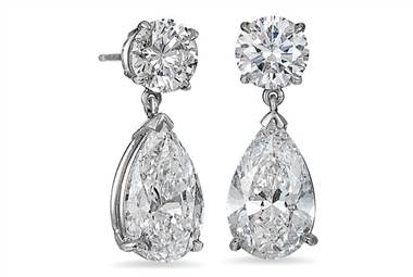 Pear-shaped brilliant diamond drop earrings in platinum at Ritani