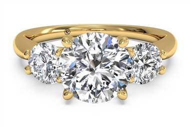 Three stone diamond engagement ring in 18K yellow gold at Ritani 