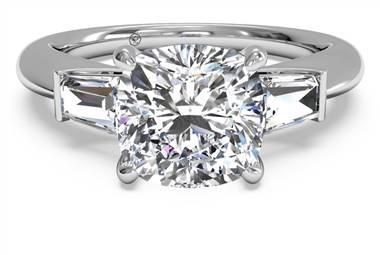 Tapered baguette diamond engagement ring set in 14K white gold at Ritani 