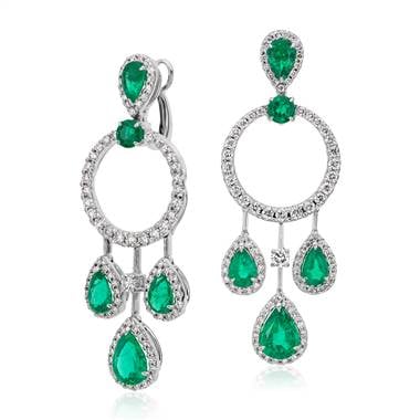 Pear cut emerald and diamond earrings drop earrings in 18K white gold at Blue Nile 