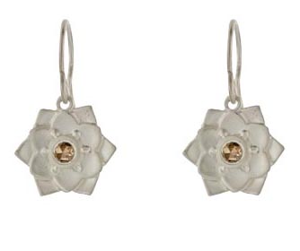 Me & Ro Lotus Flower earrings with brown diamonds