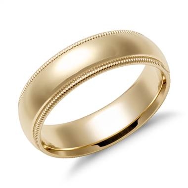 Bottom: Milgrain comfort fit wedding ring set in 14K yellow gold at Blue Nile 