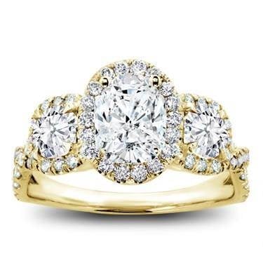 Bottom: Three stone halo diamond engagement setting for oval stones at Adiamor 