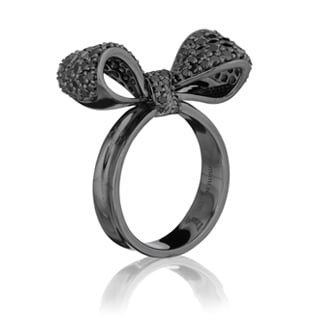 Mimi So • Black diamond Bow ring in 18k oxidized white gold