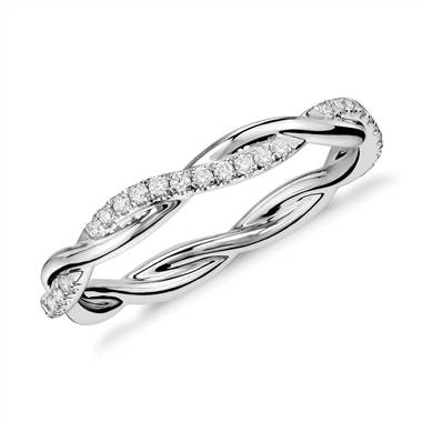 Petite twist diamond eternity ring set in 14K white gold at Blue Nile 