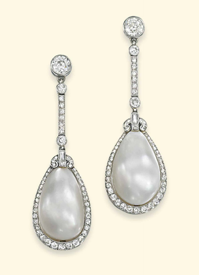 Natural pearl and diamond earrings circa 1920