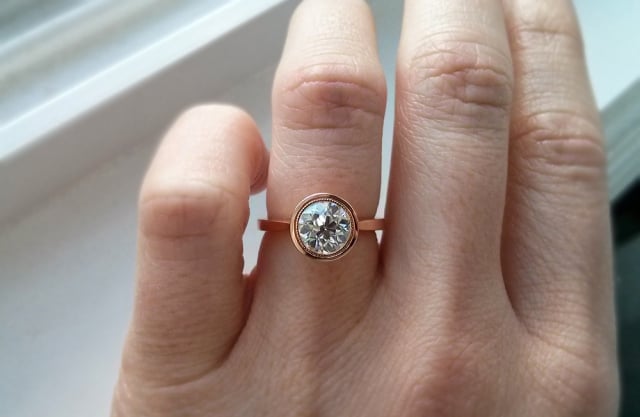 Rose gold bezel diamond ring with old European cut diamond