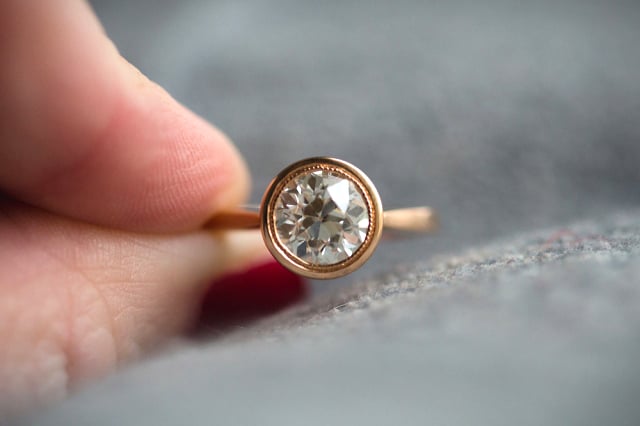 Rose gold diamond engagement ring with OEC