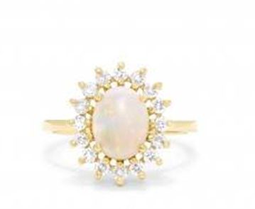 Aurora yellow gold opal and diamond ring set in 14K yellow gold at EFFY 