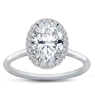 Plain band oval halo engagement setting at Adiamor 