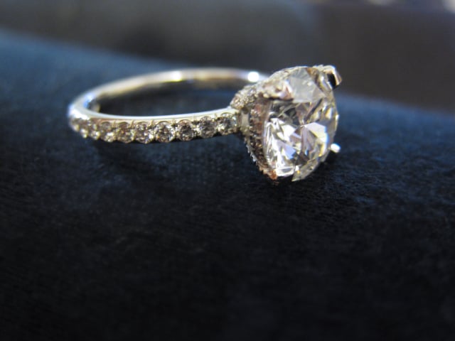 Pave diamond solitaire engagement ring