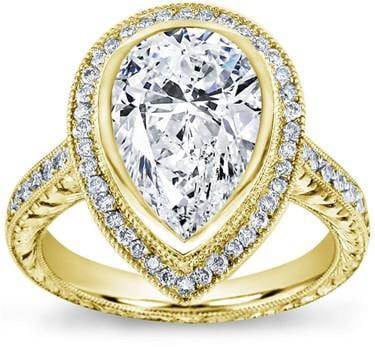 Pear Shaped Halo Pave and Filigree Setting