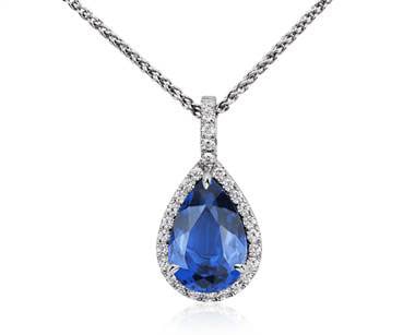 Pear-Shaped Tanzanite and Diamond Pendant in 18k White Gold (5 ct. center)