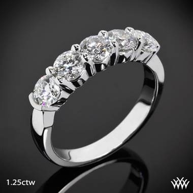 Five stone shared prong diamond wedding ring set in platinum at Whiteflash 