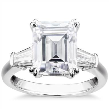 Emerald cut tapered baguette ring in platinum at Blue Nile 