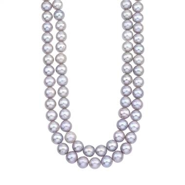 Double strand gray freshwater pearl necklace with 14K yellow gold clasp at B2C Jewels 