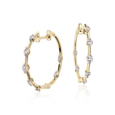 Studio diamond hoop earrings in 18K yellow gold at Blue Nile  