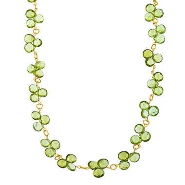 Peridot gemstone faceted briolette necklace in 14K yellow gold at B2C Jewels 