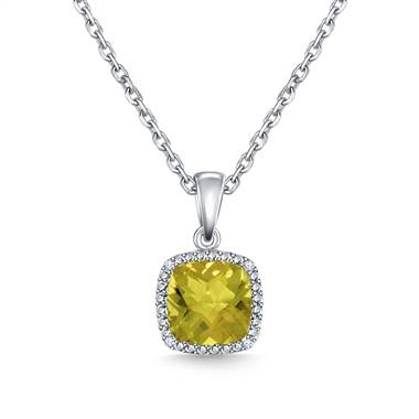 Peridot cushion cut diamond gemstone pendant necklace set in 14K white gold at B2C Jewels Peridot cushion cut diamond gemstone pendant necklace set in 14K white gold at B2C Jewels