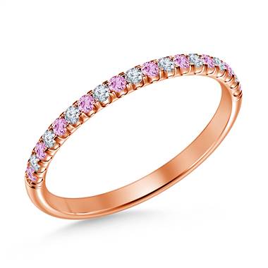 Pink Sapphire Gemstone and Diamond Comfort Fit Half Eternity Band in 14K Rose Gold