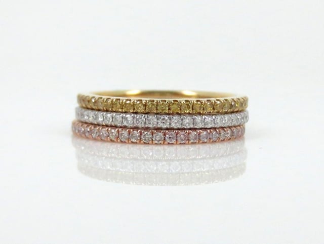 Trio of Bands with Pink, Yellow, and White Diamonds shared by Asscherhalo_lover Trio of Bands with Pink, Yellow, and White Diamonds shared by Asscherhalo_lover