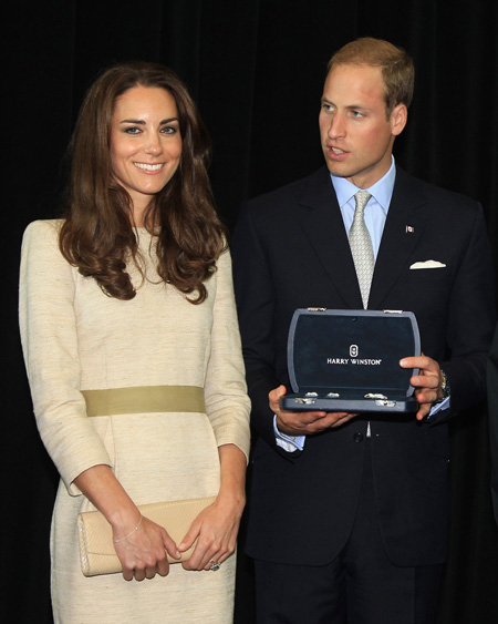 Prince William and Kate Middleton with Harry Winston diamond brooch and cufflinks