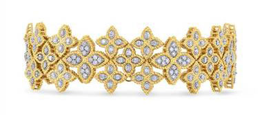 Princess Flower Wide Link Diamond Bracelet - in 18kt Yellow Gold and 18kt White Gold - (2.95 CTW)