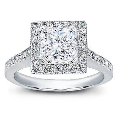 Square halo pave-set engagement ring at Adiamor Square halo pave-set engagement ring at Adiamor